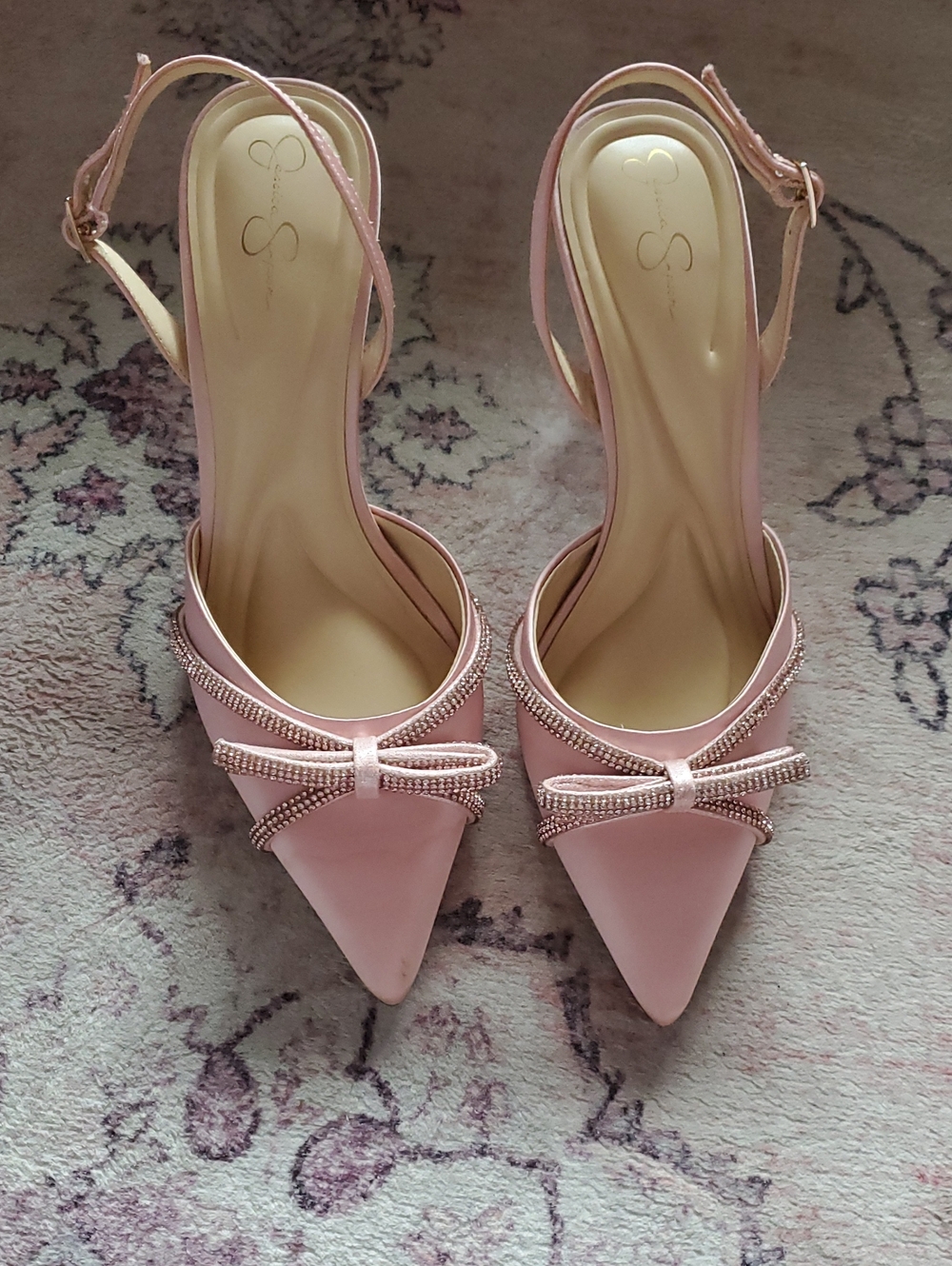 Jessica Simpson Pink Pointed-Toe Bow Slingback Heels